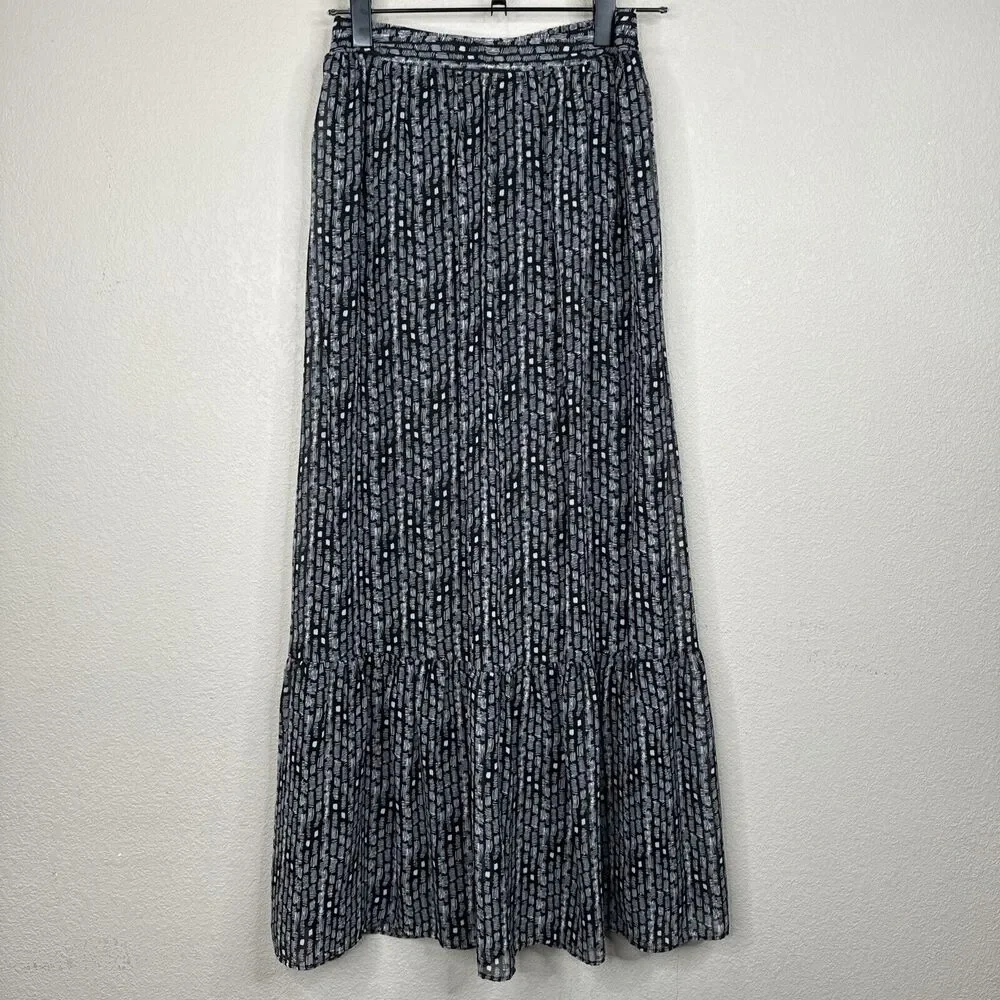 Candies Maxi Skirt XS Black‎ White Flowy Tiered Cottage Core Boho Modest Y2K